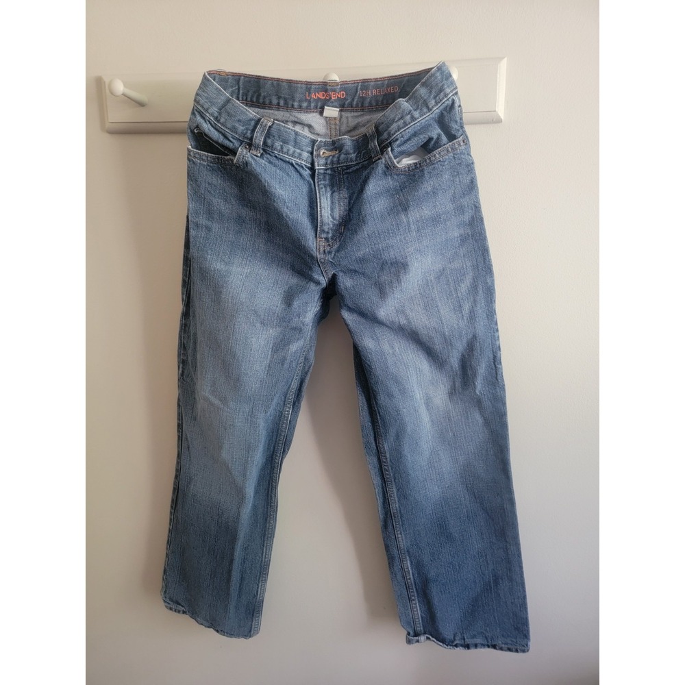 Land's End Boys 12H Denim Jean Medium Wash EUC Classic Adjustable Waist Straight